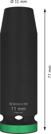 Vaso de impacto Bosch PRO de 1/2", 11 mm de profundidad y 77 mm de longitud.